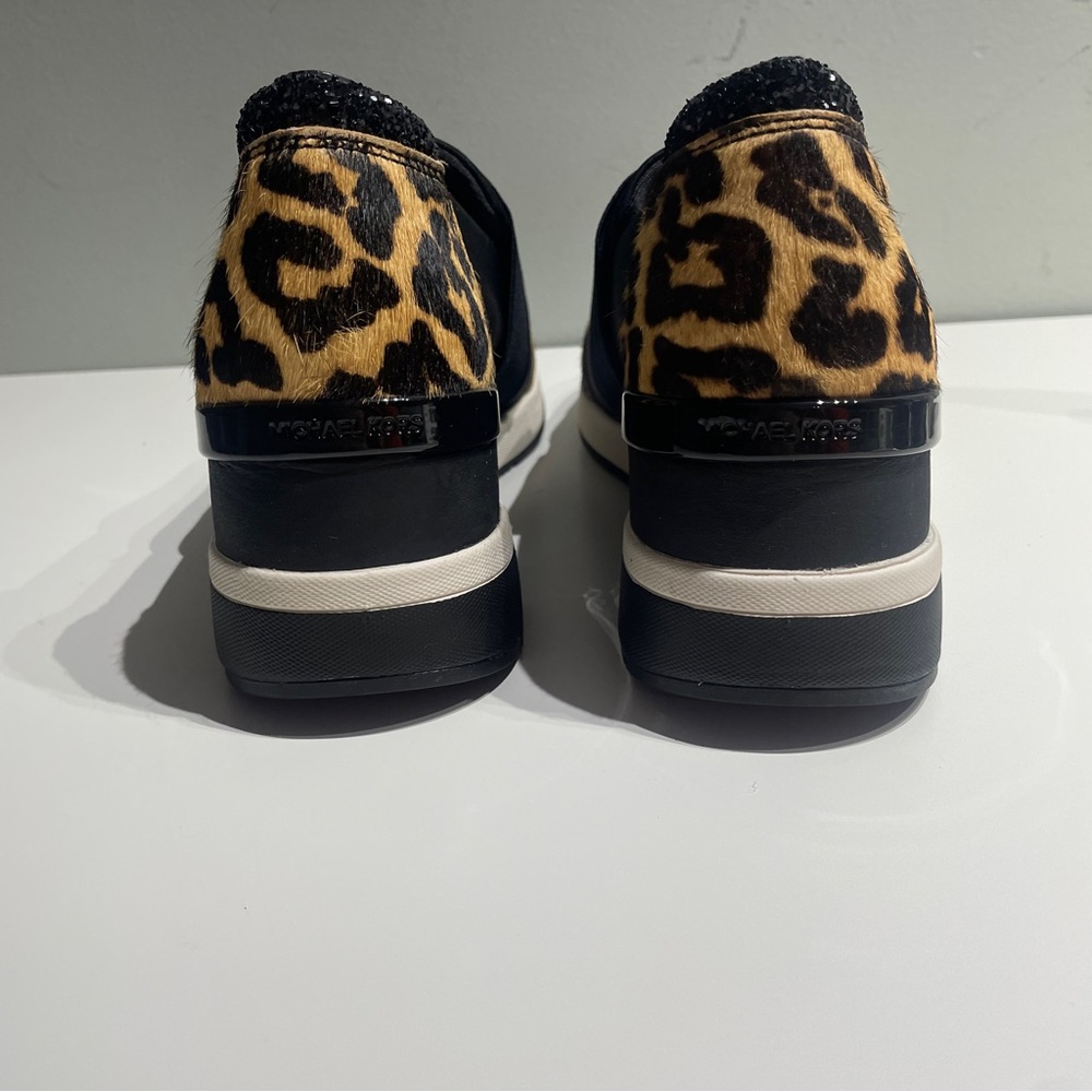 Michael Kors Leopard felix Wedges Sneakers calf hair Black 8.5 - Picture 4 of 9